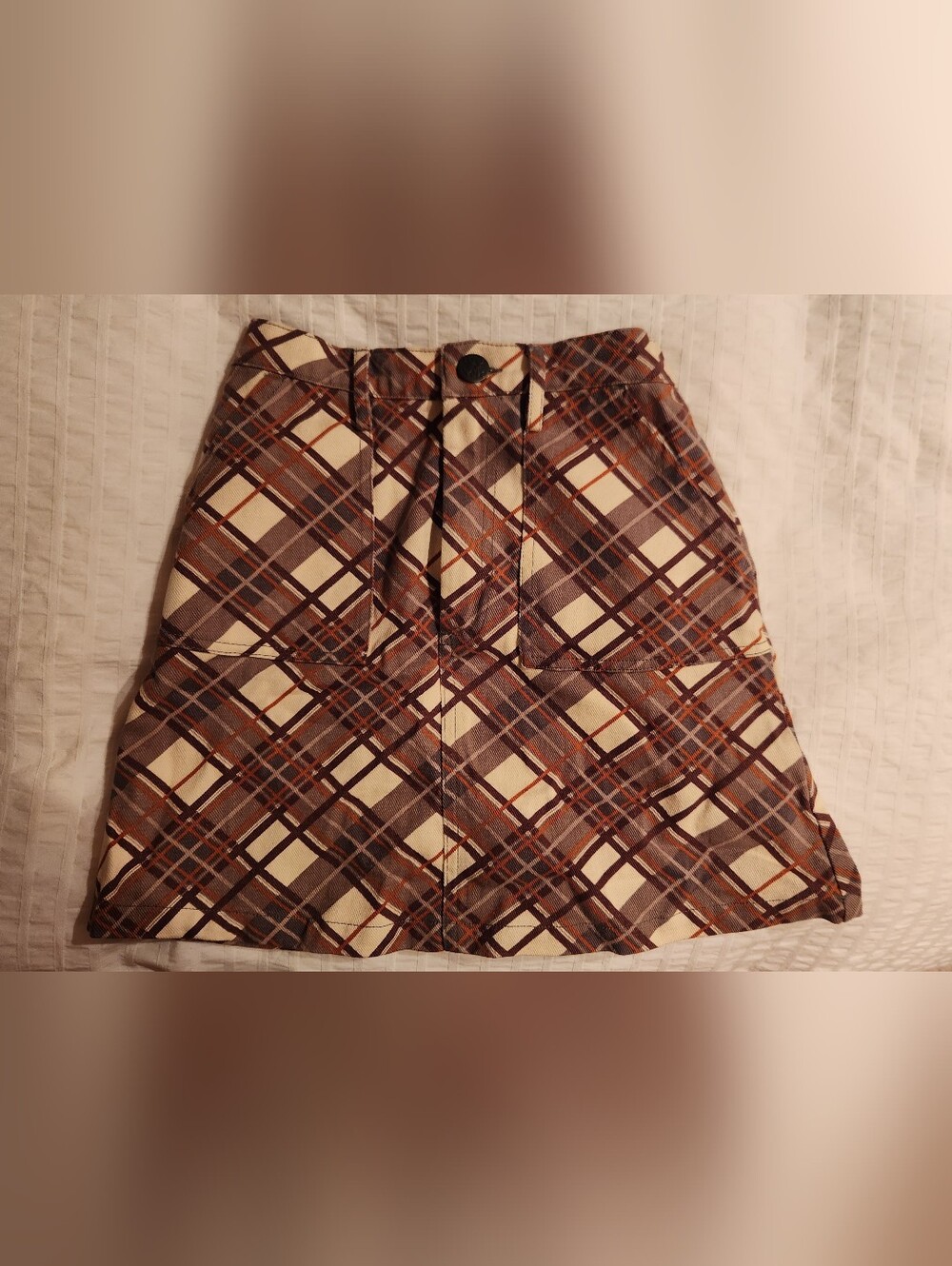 Lucy & Yak Plaid Mini Skirt in Brown, Cream, and Rust